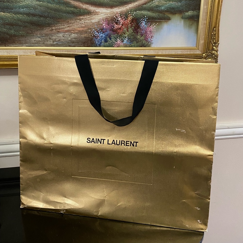 Saint Laurent Metallic Gold paper Bag with Black Details